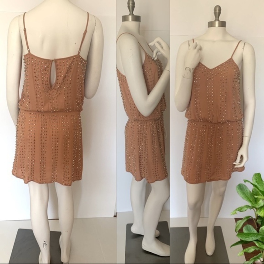 Guess Silver Beaded Sleeveless Pink Nude Dress